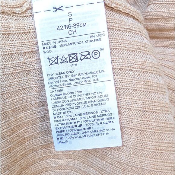 Banana Republic Tan 100% Merino Wool Short Sleeve Ribbed Sweater, size S - Picture 6 of 6